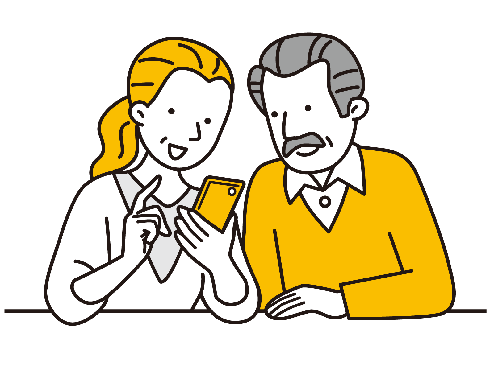 スマホを一緒に覗き込む家族